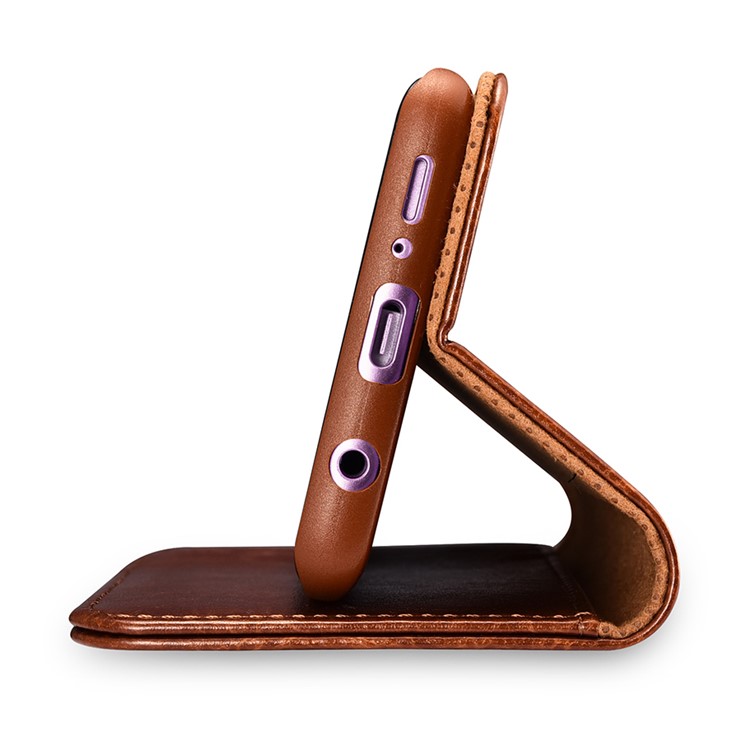 Caja Loca Del Soporte De La Cartera Del Cuero De La Textura Del Caballo De XOOMZ Para La Galaxia S9 SM-G960 De Samsung - Marrón-6