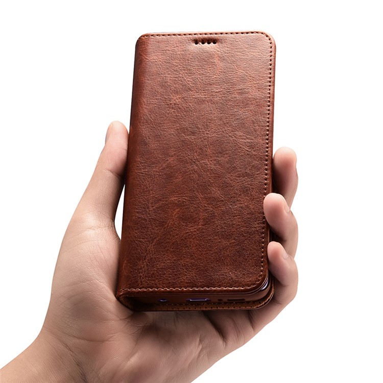 Caja Loca Del Soporte De La Cartera Del Cuero De La Textura Del Caballo De XOOMZ Para La Galaxia S9 SM-G960 De Samsung - Marrón-9