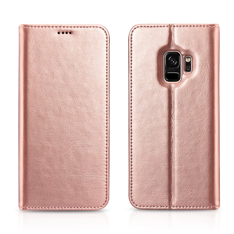 XOOMZ Crazy Horse Texture Leather Wallet Folio Flip Case for Samsung Galaxy S9 SM-G960 - Rose Gold-1