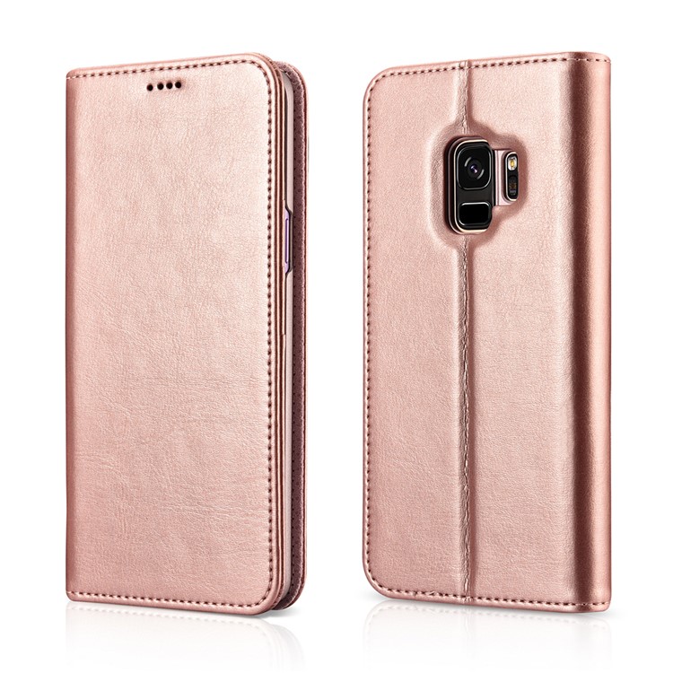 XOOMZ Crazy Horse Texture Leather Wallet Folio Flip Case for Samsung Galaxy S9 SM-G960 - Rose Gold-2