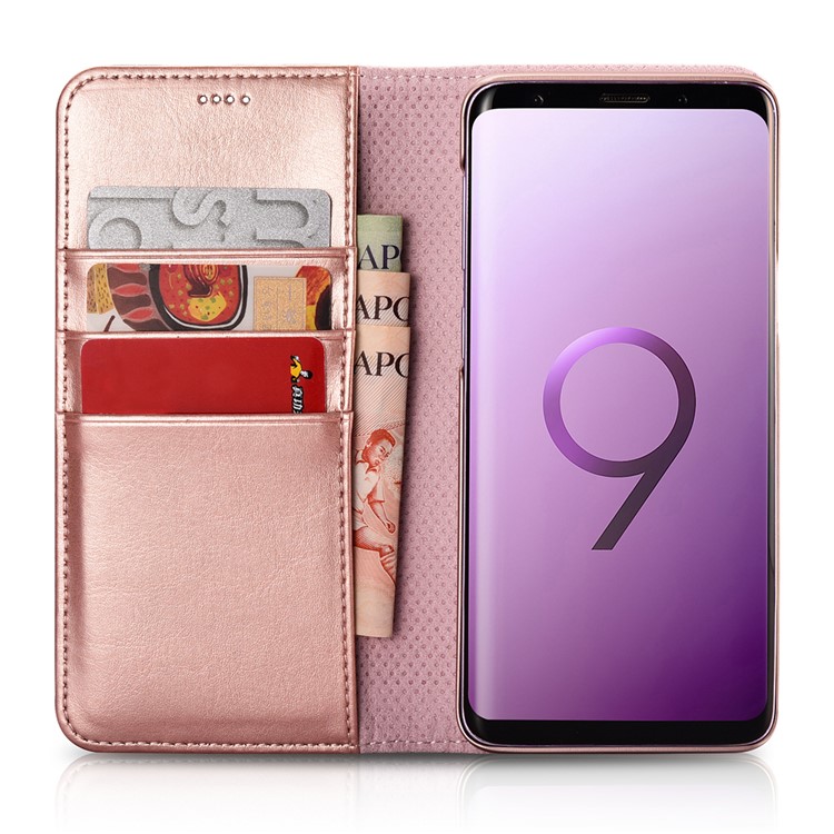 XOOMZ Crazy Horse Texture Leather Wallet Folio Flip Case for Samsung Galaxy S9 SM-G960 - Rose Gold-3
