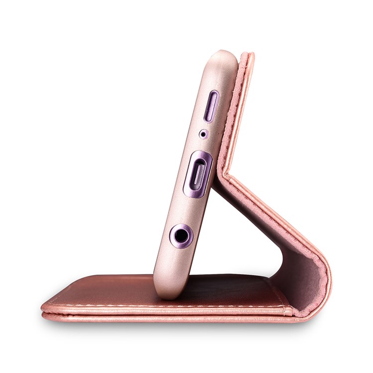 XOOMZ Crazy Horse Texture Leather Wallet Folio Flip Case for Samsung Galaxy S9 SM-G960 - Rose Gold-4