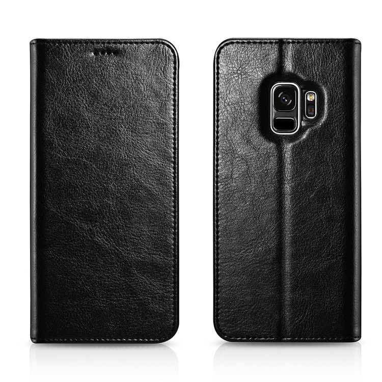 XOOMZ Crazy Horse Texture Leather Wallet Mobile Cover with Stand for Samsung Galaxy S9 SM-G960 - Black-1