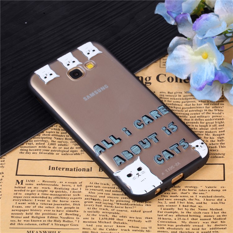 Rubberized Embossed TPU + PC Hybrid Shell for Samsung Galaxy A5 (2017) - Lovely Cats-3