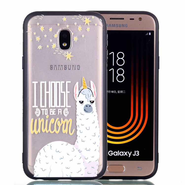 Rubberized Embossed PC + TPU Phone Case for Samsung Galaxy J3 Pro (2017) / J3 (2017) EU Version - Alpaca Unicorn-2