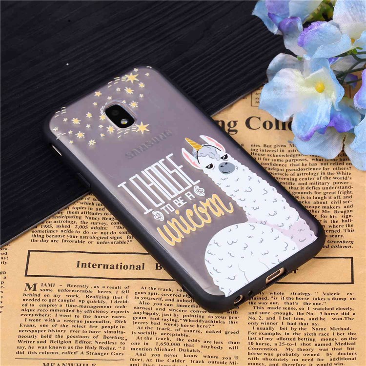 Rubberized Embossed PC + TPU Phone Case for Samsung Galaxy J3 Pro (2017) / J3 (2017) EU Version - Alpaca Unicorn-3