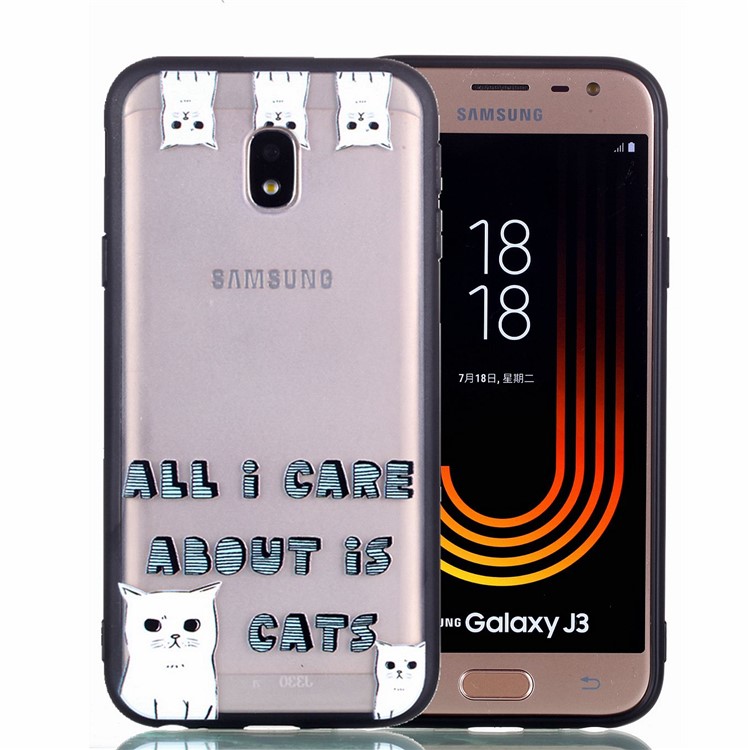 Rubberized Embossed PC + TPU Mobile Cover for Samsung Galaxy J3 Pro (2017) / J3 (2017) EU Version - Lovely Cats-2