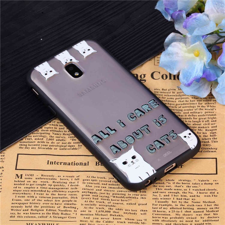 Rubberized Embossed PC + TPU Mobile Cover for Samsung Galaxy J3 Pro (2017) / J3 (2017) EU Version - Lovely Cats-3