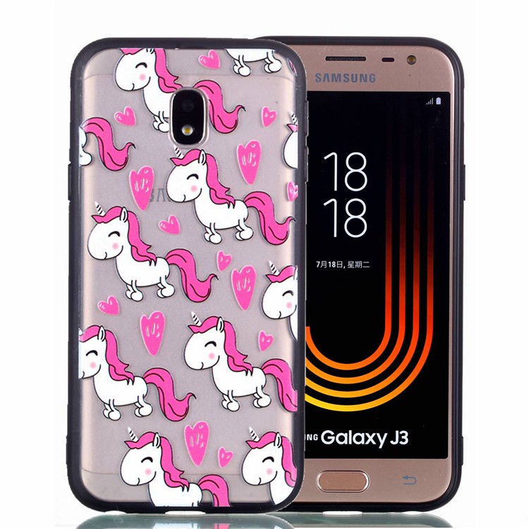 Rubberized Embossed PC + TPU Phone Shell for Samsung Galaxy J3 Pro (2017) / J3 (2017) EU Version - Adorable Unicorns-2