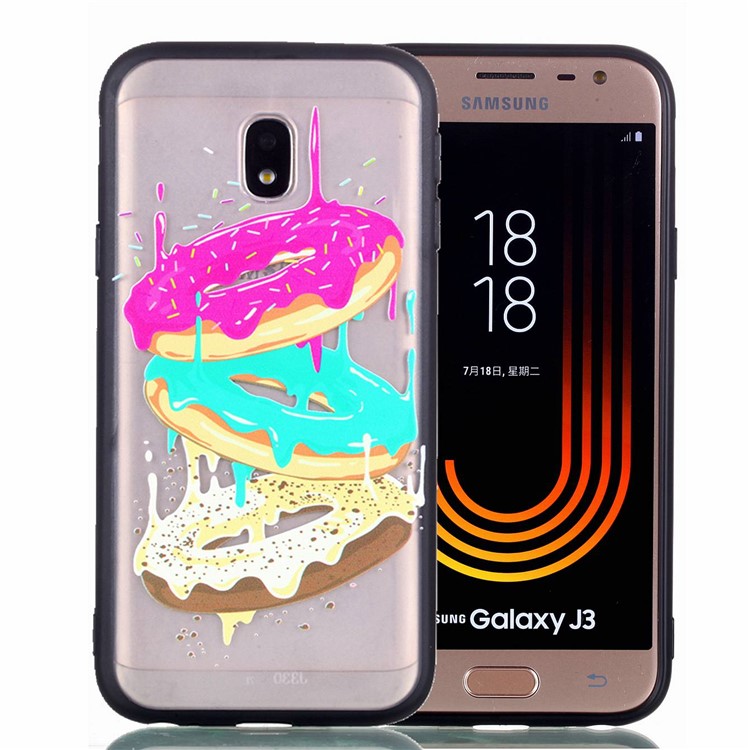 Rubberized Embossed PC + TPU Mobile Case for Samsung Galaxy J3 Pro (2017) / J3 (2017) EU Version - Donuts-2