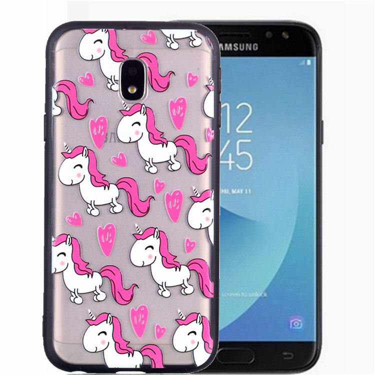 For Samsung Galaxy J7 (2017) EU Version / J7 Pro (2017) Rubberized Embossed PC + TPU Mobile Phone Back Casing - Adorable Unicorns-2