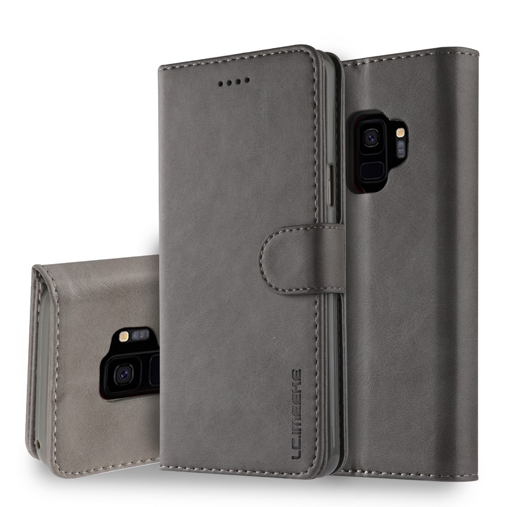 LC.IMEEKE PU Leather Wallet Stand Cover for Samsung Galaxy S9 SM-G960 - Grey-1