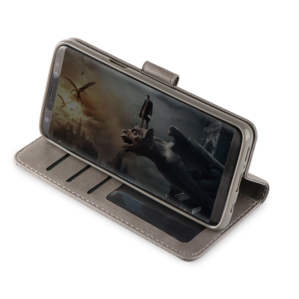 LC.IMEEKE PU Leather Wallet Stand Cover for Samsung Galaxy S9 SM-G960 - Grey-3