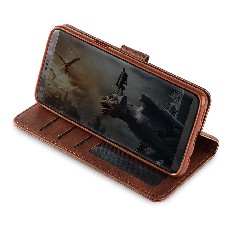 LC.IMEEKE PU Leather Magnetic Wallet Cover Shell for Samsung Galaxy S9 SM-G960 - Coffee-3