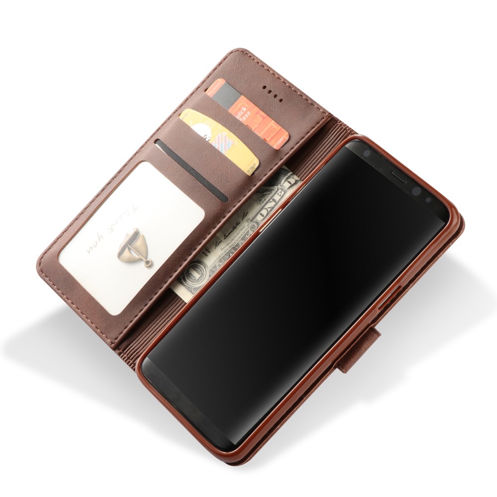 LC.IMEEKE PU Leather Magnetic Wallet Cover Shell for Samsung Galaxy S9 SM-G960 - Coffee-7