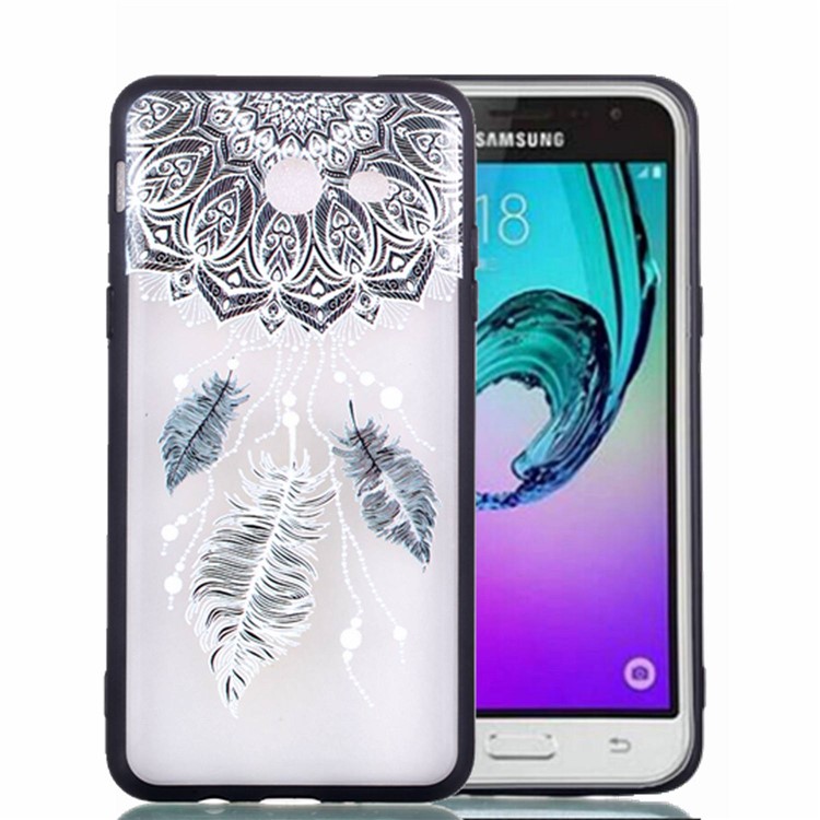 Embossment Pattern Rubberized TPU + PC Hybrid Case Accessory for Samsung Galaxy J5 (2017) US Version/J5 Pro (2017) - Unique Flower and Feather-2