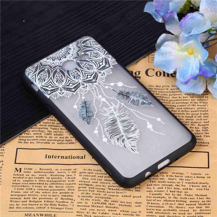 Embossment Pattern Rubberized TPU + PC Hybrid Case Accessory for Samsung Galaxy J5 (2017) US Version/J5 Pro (2017) - Unique Flower and Feather-3