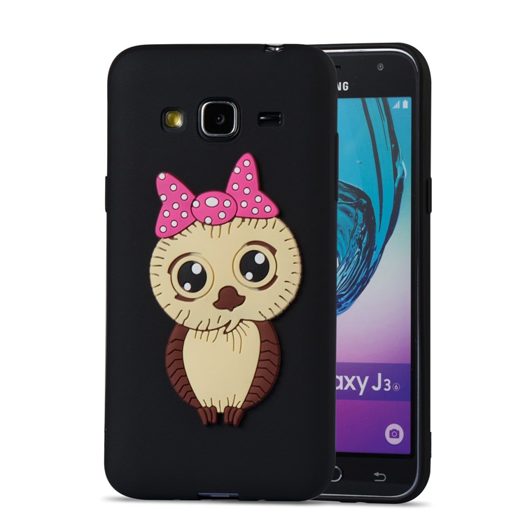 Cute 3D Female Owl Patterned TPU Phone Case for Samsung Galaxy J3 (2016) / J3 - Black-3