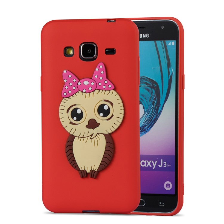 Simpatica copertura 3D In TPU Con Motivo Gufo Femminile Per Samsung Galaxy J3 (2016) / J3 - Rosso-2