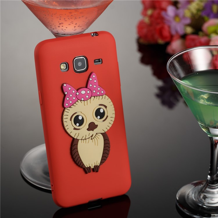 Simpatica copertura 3D In TPU Con Motivo Gufo Femminile Per Samsung Galaxy J3 (2016) / J3 - Rosso-6