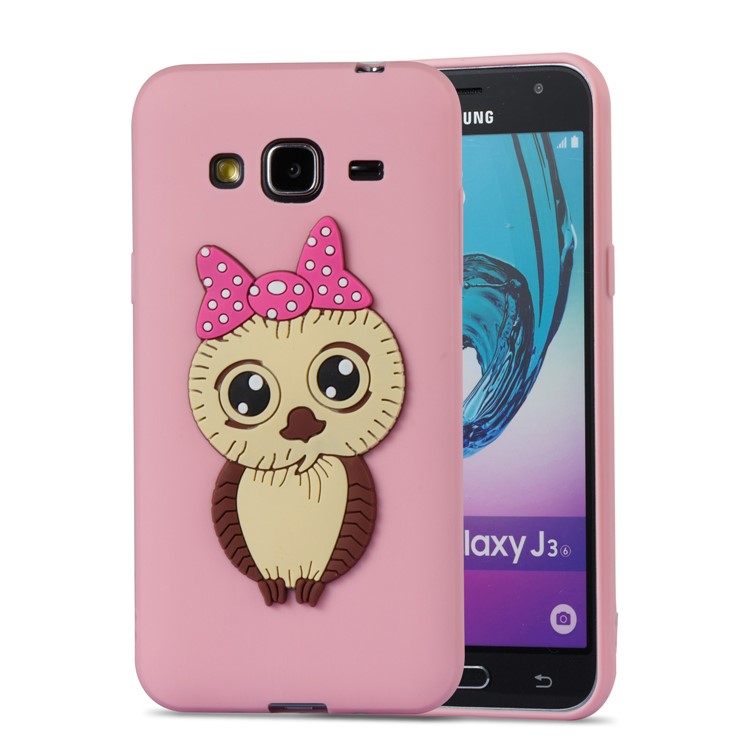 Cute 3D Female Owl Patterned TPU Phone Cover for Samsung Galaxy J3 (2016) / J3 - Pink-2