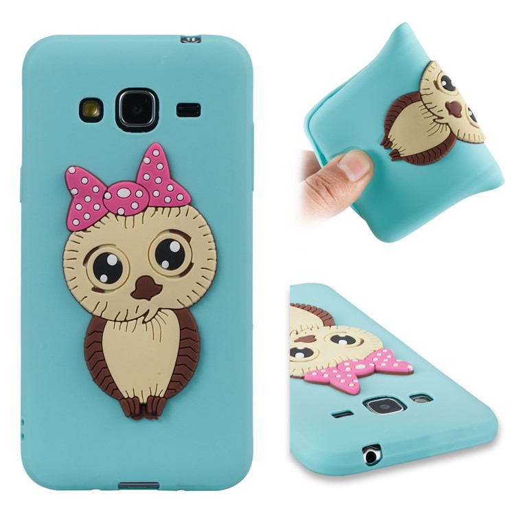 Cute 3D Female Owl Patterned TPU Jelly Case for Samsung Galaxy J3 (2016) / J3 - Baby Blue-1