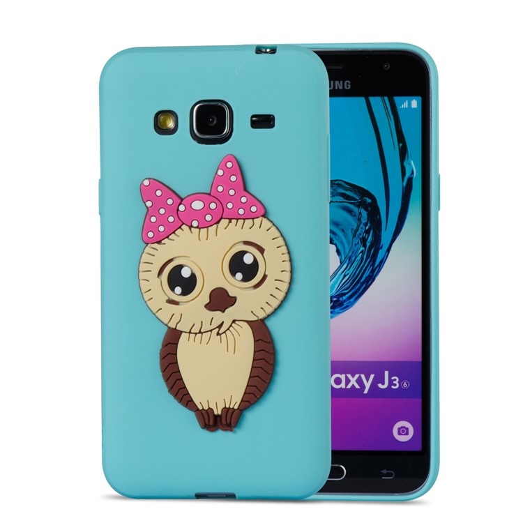 Cute 3D Female Owl Patterned TPU Jelly Case for Samsung Galaxy J3 (2016) / J3 - Baby Blue-2