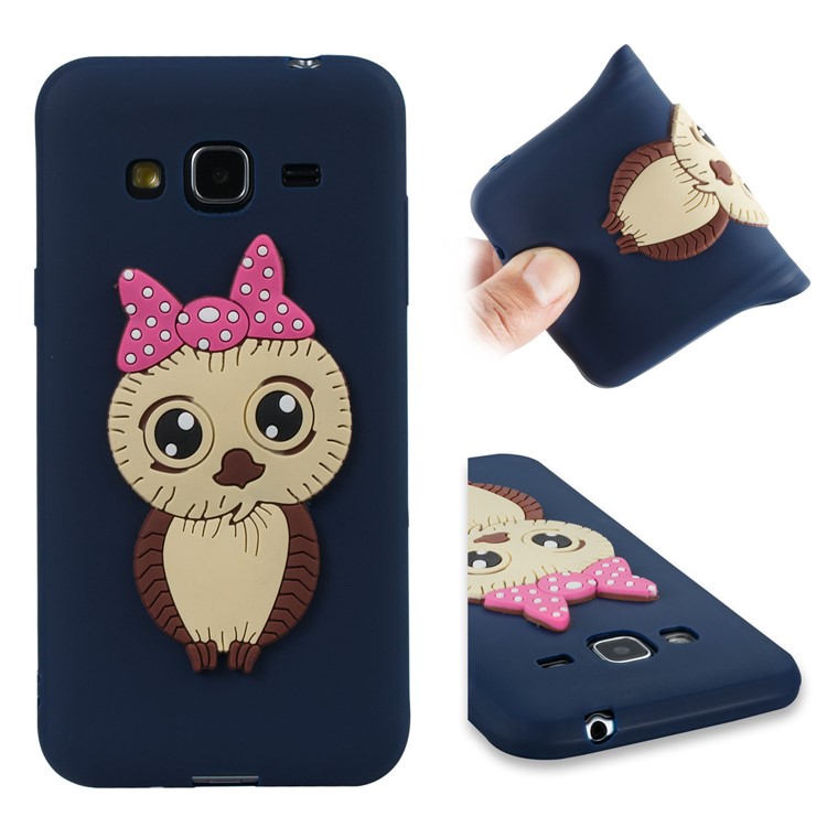 For Samsung Galaxy J3 (2016) / J3 Cute 3D Female Owl Patterned TPU Back Cover Case - Dark Blue-1
