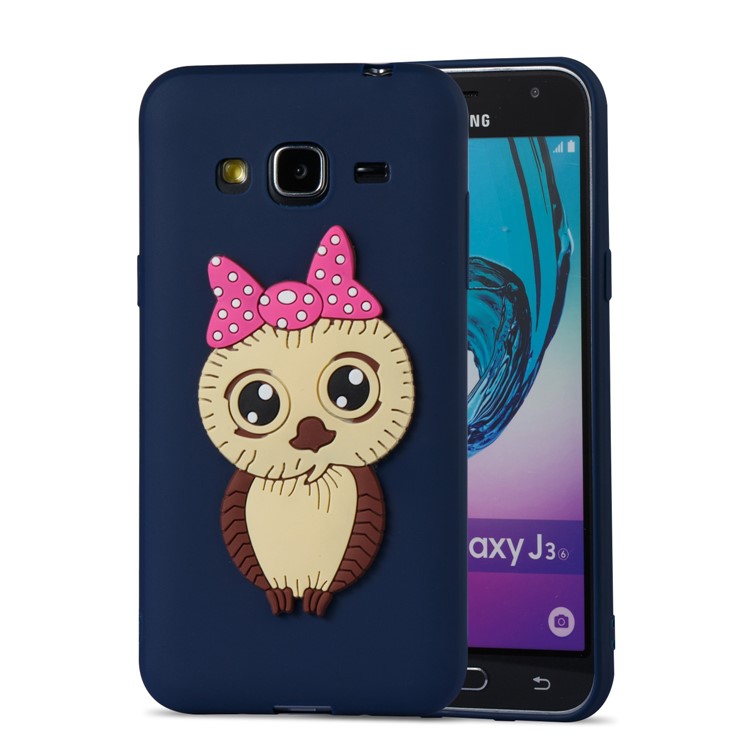 For Samsung Galaxy J3 (2016) / J3 Cute 3D Female Owl Patterned TPU Back Cover Case - Dark Blue-2