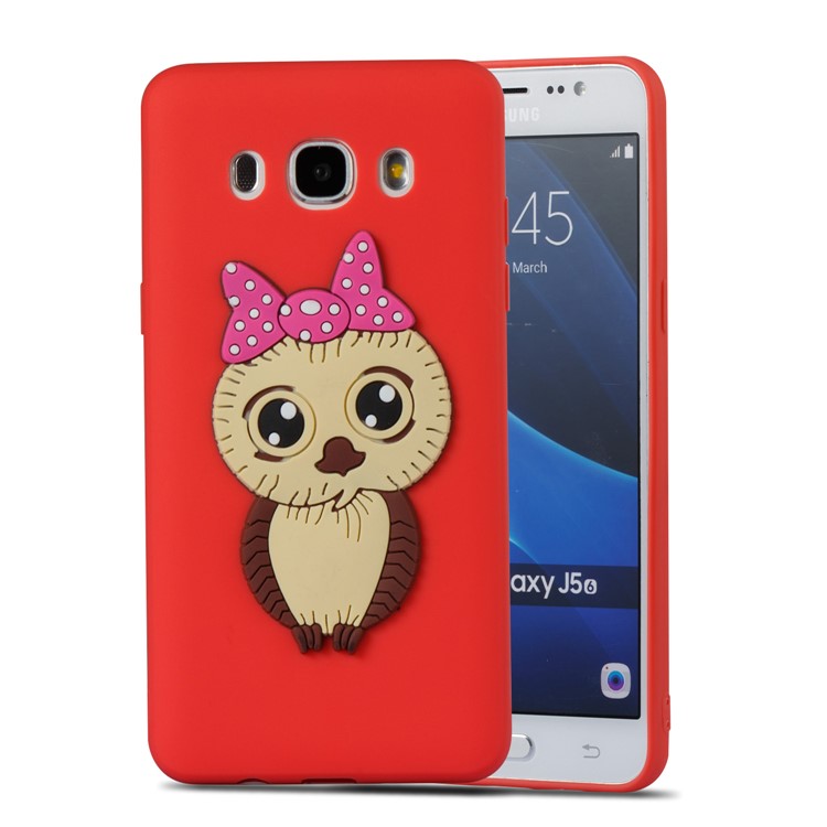 Cute 3D Female Owl TPU Soft Phone Shell for Samsung Galaxy J5 (2016) SM-J510 - Red-3
