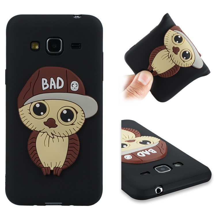 Cute 3D Male Owl TPU Soft Phone Case for Samsung Galaxy J3 (2016) / J3 - Black-1