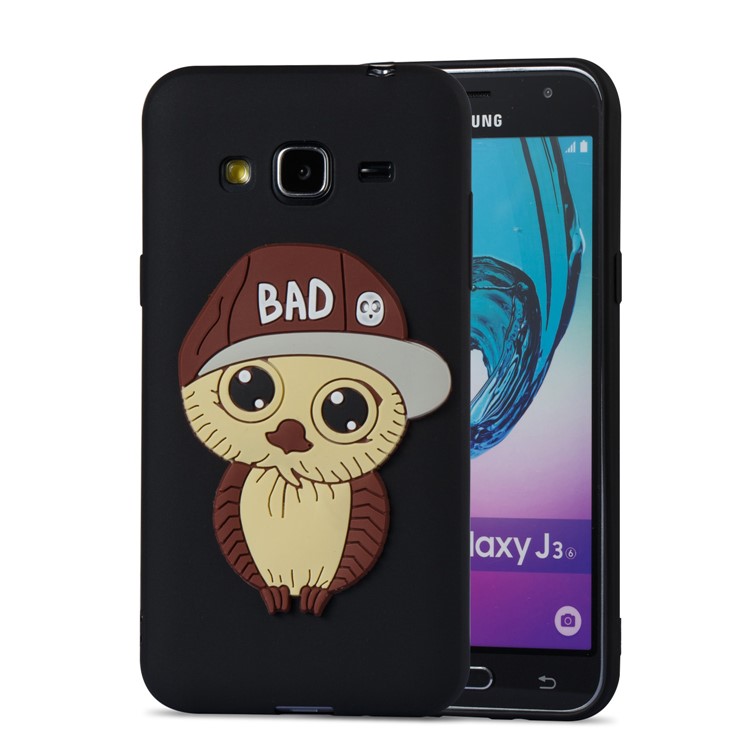 Cute 3D Male Owl TPU Soft Phone Case for Samsung Galaxy J3 (2016) / J3 - Black-4