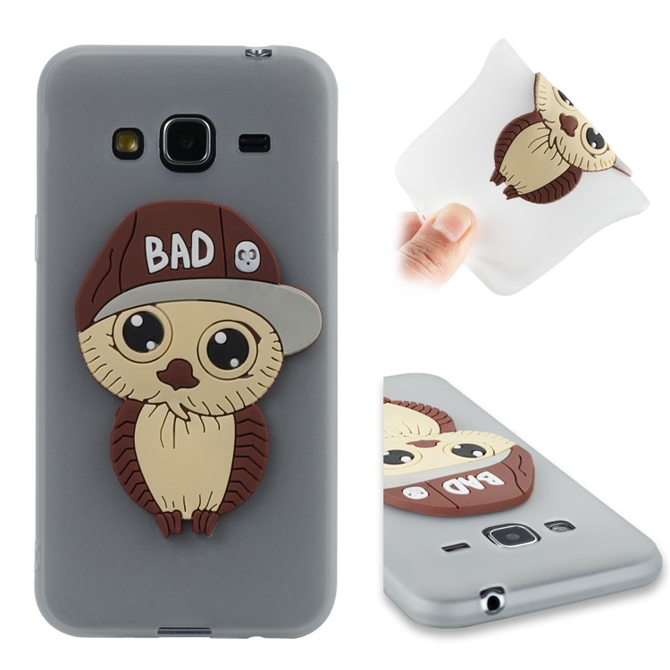 For Samsung Galaxy J3 (2016) / J3 Cute 3D Male Owl TPU Soft Phone Cover Accessory - Grey-1