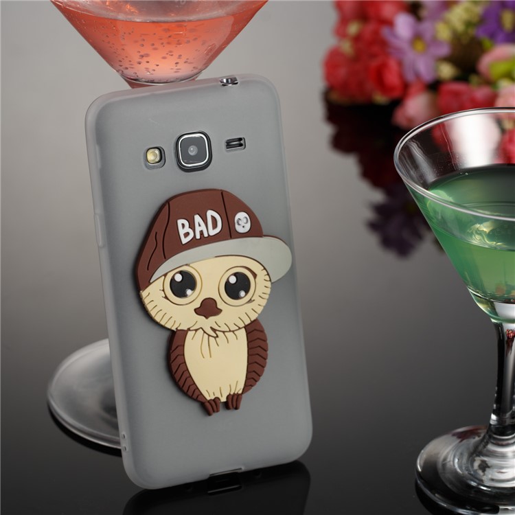 For Samsung Galaxy J3 (2016) / J3 Cute 3D Male Owl TPU Soft Phone Cover Accessory - Grey-3