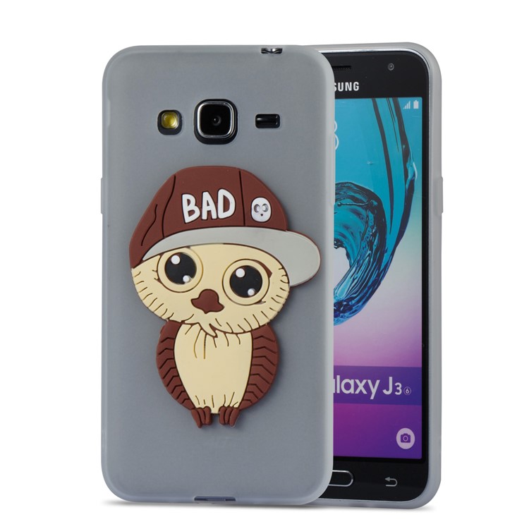 For Samsung Galaxy J3 (2016) / J3 Cute 3D Male Owl TPU Soft Phone Cover Accessory - Grey-4