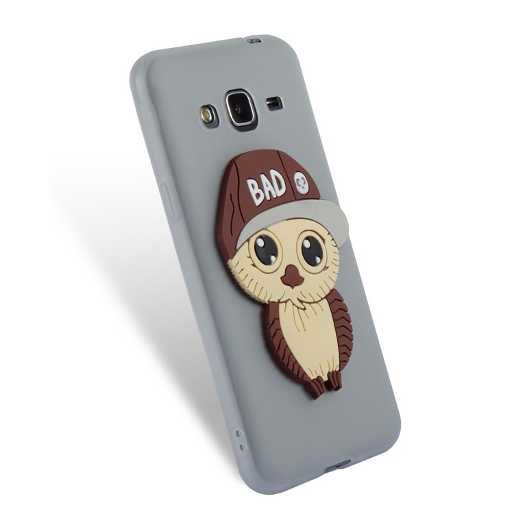 For Samsung Galaxy J3 (2016) / J3 Cute 3D Male Owl TPU Soft Phone Cover Accessory - Grey-5