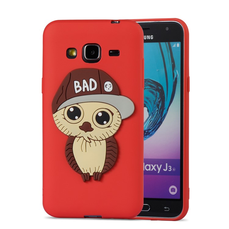 Милый 3D Мужской Сова ТПУ Мягкий Телефон Назад Легкий Случай Для Галактики Samsung J3 (2016) / J3 - Красный-2