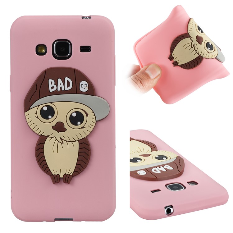 Cute 3D Male Owl TPU Soft Phone Casing for Samsung Galaxy J3 (2016) / J3 - Pink-1