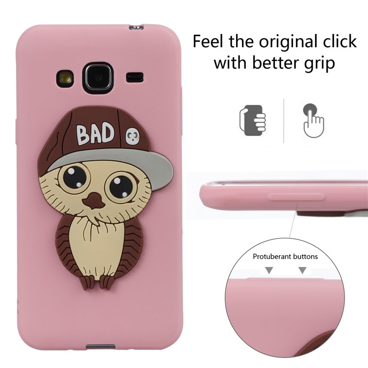 Cute 3D Male Owl TPU Soft Phone Casing for Samsung Galaxy J3 (2016) / J3 - Pink-2
