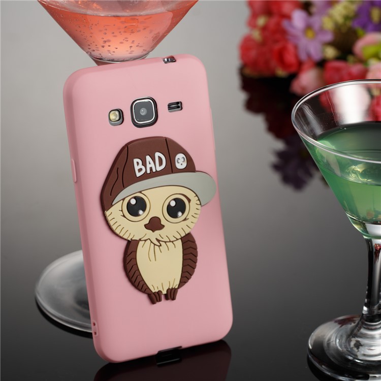 Cute 3D Male Owl TPU Soft Phone Casing for Samsung Galaxy J3 (2016) / J3 - Pink-3
