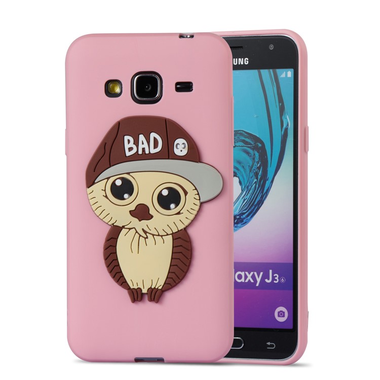 Cute 3D Male Owl TPU Soft Phone Casing for Samsung Galaxy J3 (2016) / J3 - Pink-4