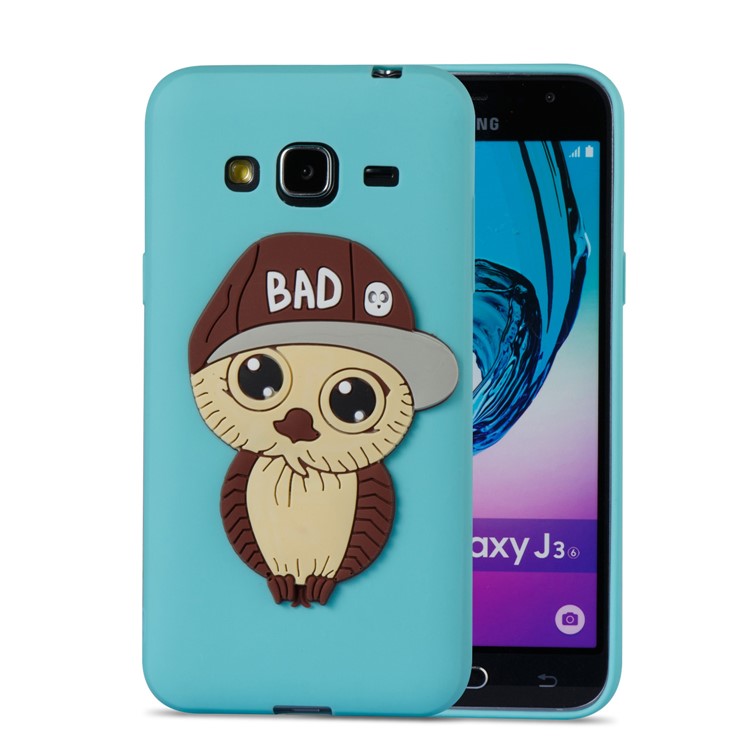 Cute 3D Coruja Masculina TPU Capa De Capa Móvel Macio Para Samsung Galaxy J3 (2016) / J3 - Ciano-2
