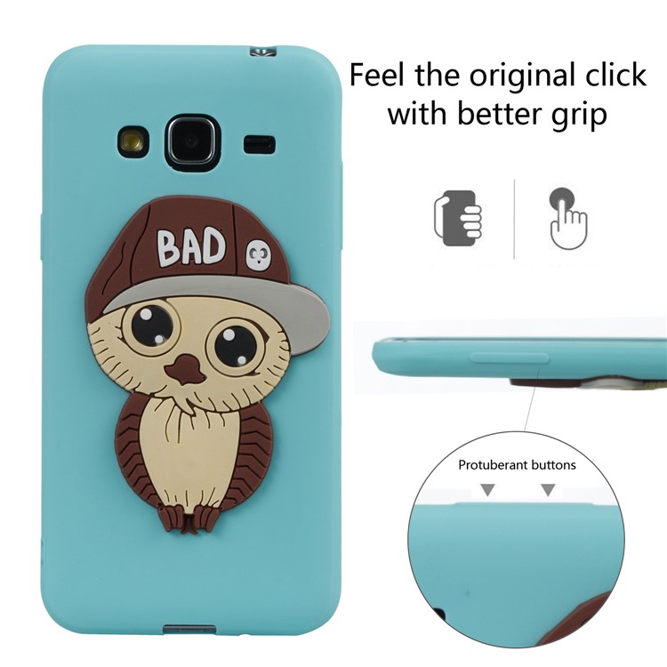 Cute 3D Coruja Masculina TPU Capa De Capa Móvel Macio Para Samsung Galaxy J3 (2016) / J3 - Ciano-4