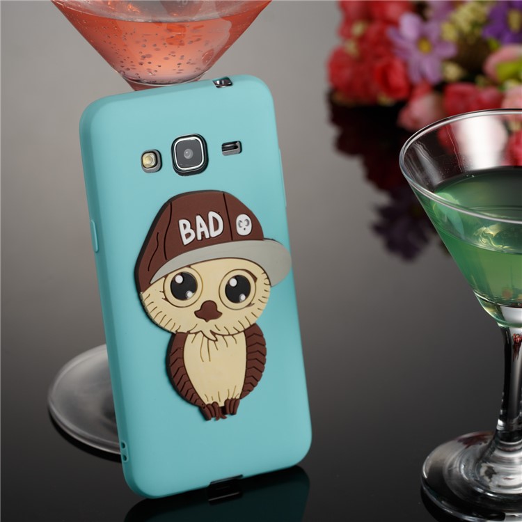 Cute 3D Coruja Masculina TPU Capa De Capa Móvel Macio Para Samsung Galaxy J3 (2016) / J3 - Ciano-5