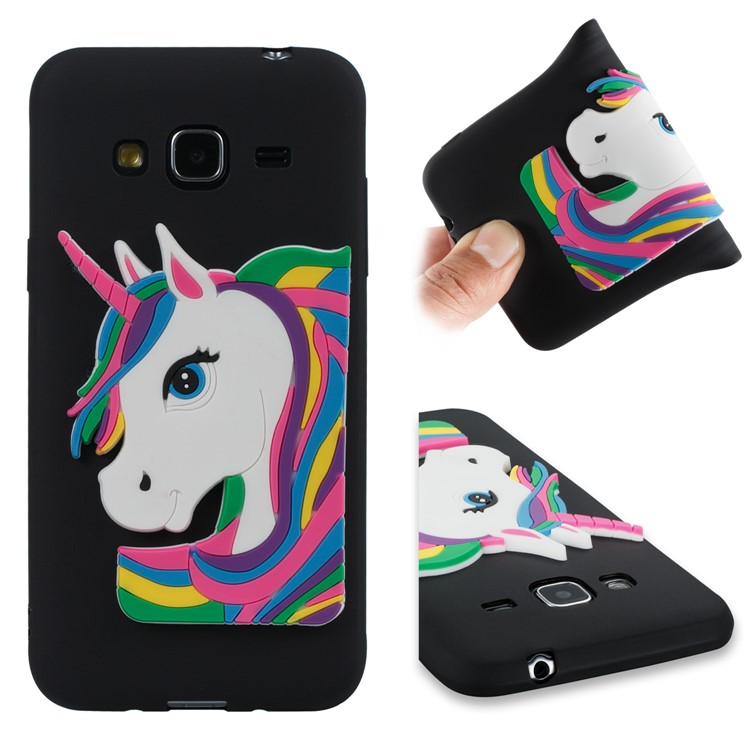 Lovely 3D Unicorn Soft TPU Cover for Samsung Galaxy J3 (2016) / J3 - Black-1