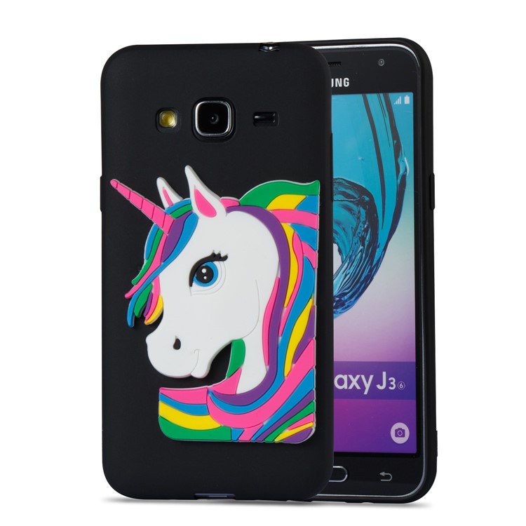 Lovely 3D Unicorn Soft TPU Cover for Samsung Galaxy J3 (2016) / J3 - Black-3