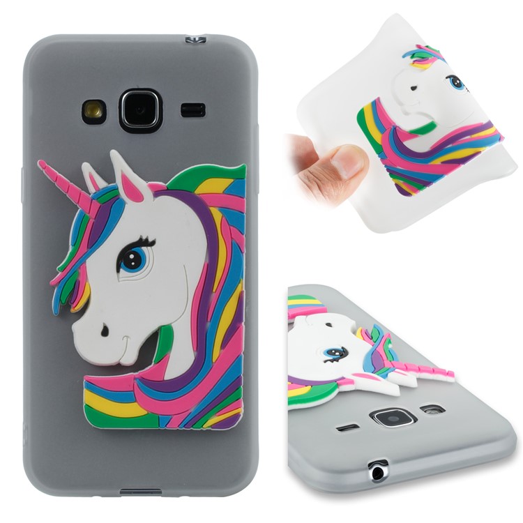 Lovely 3D Unicorn Soft TPU Case for Samsung Galaxy J3 (2016) / J3 - Grey-1