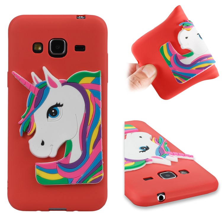 Lovely 3D Unicorn TPU Soft Case Cover for Samsung Galaxy J3 (2016) / J3 - Red-1