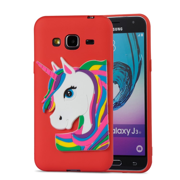 Lovely 3D Unicorn TPU Soft Case Cover for Samsung Galaxy J3 (2016) / J3 - Red-5