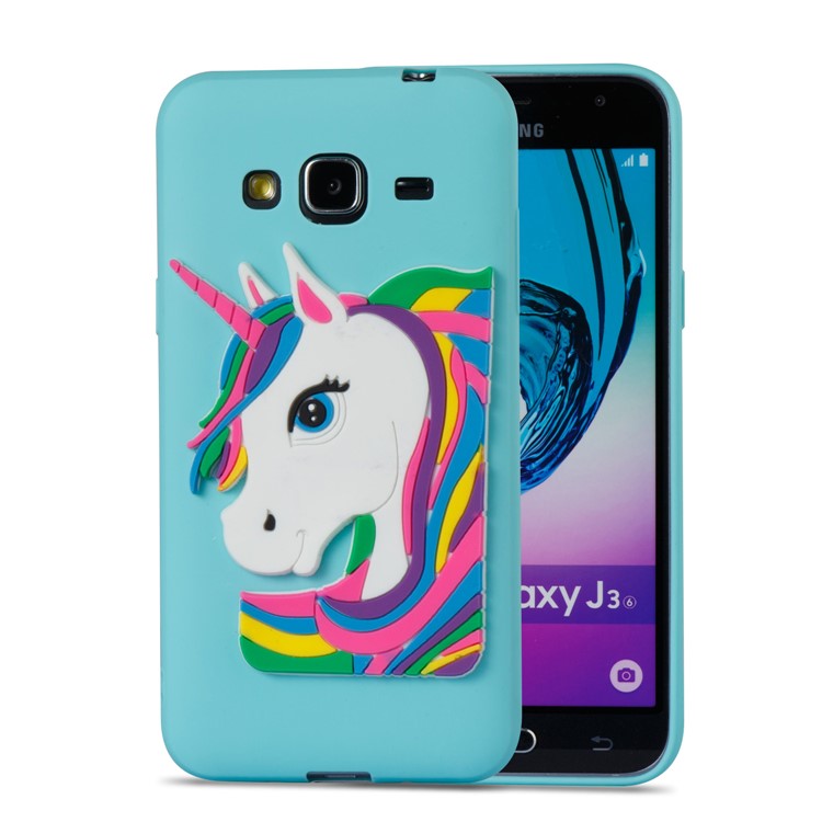 Lovely 3D Unicorn Flexible TPU Back Cover for Samsung Galaxy J3 (2016) / J3 - Baby Blue-5